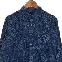 SOPHNET. ソフネット 15SS GEOMETRIC PATTERN INDIGO OXFORD B.D SHIRT ジオメタリックパターン ボタンダウンシャツ インディゴ Size L 福生店