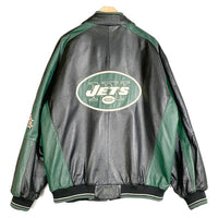 NFL NEW YORK JETS ニューヨーク・ジェッツ オールレザー スタジャン ジャケット 刺繡 ワッペン ブラック グリーン Size XXL 福生店