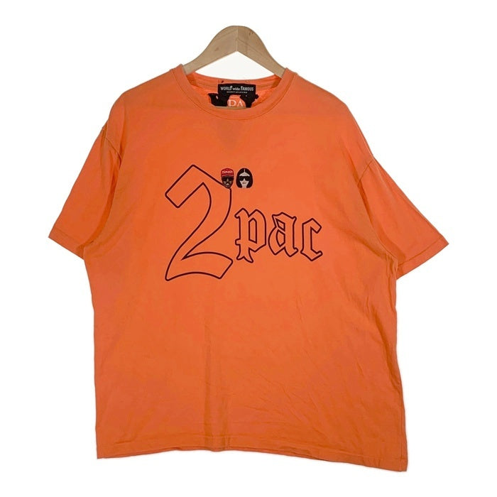 WORLD wide FAMOUS ワールドワイドフェイマス 2pac プリントTシャツ 刺繡 オレンジ Size XL 福生店