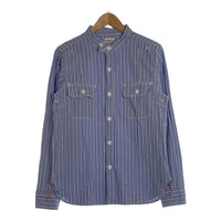 Pherrow's フェローズ シアサッカー ラウンドヨーク ストライプワークシャツ バンドカラー ブルー Size M 福生店