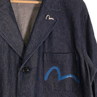 EVISU エヴィス Hidehiko Yamane 刺し子 3B テーラードジャケット インディゴ エルボーパッチ カモメピンズ付 青ペンキ Size 42 福生店