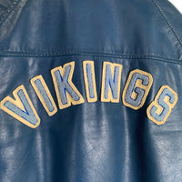 80's~ オールレザー スタジャン アワードジャケット ネイビー VIKINGS スナップボタン ワッペン Size 44 福生店