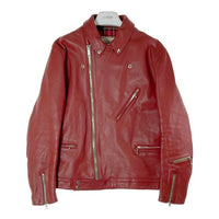 666 トリプルシックス LJM-8 ステアハイド タータン裏地 カーキベージュファスナーテープ フロントフラップ ライダースジャケット ディープレッド size44 瑞穂店