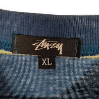80's STUSSY ステューシー マルチボーダー ポケットTシャツ 裾クラウンロゴ刺繡 ブルー USA製 黒タグ Size XL 福生店