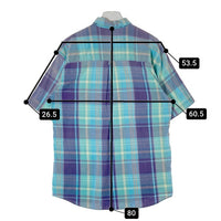 Eddie Bauer エディーバウアー 黒タグ 香港製 マドラスチェック ボタンダウン 半袖シャツ パープルxブルー sizeL 瑞穂店