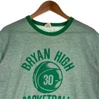 70's Russell ラッセルアスレチック BRYAN HIGH BASKETBALL プリント リンガーTシャツ 霜降りグリーン USA製 Size L 福生店