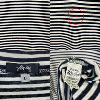 80's STUSSY ステューシー モックネック ボーダーポケットロングスリーブTシャツ ブラック ホワイト USA製 黒タグ Size L 福生店