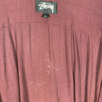 80's STUSSY ステューシー オープンカラーレーヨンシャツ 長袖 プレーン ボルドー USA製 黒タグ Size L 福生店