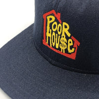 80-90's New Era ニューエラ POOR HOUSE プアハウス スケートボーダーズ 刺繡 ベースボールキャップ ネイビー ウール USA製 Size 約56cm 福生店