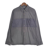 90's STUSSY ステューシー SSリンク刺繡 切替 チェックシャツ 長袖 グレー ブルー USA製 紺タグ Size M 福生店