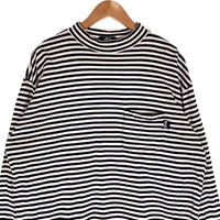 80's STUSSY ステューシー モックネック ボーダーポケットロングスリーブTシャツ ブラック ホワイト USA製 黒タグ Size L 福生店