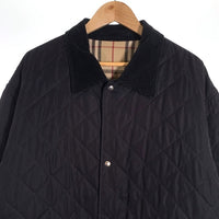 BURBERRY LONDON バーバリー キルティングジャケット ブラック スナップボタン 襟コーデュロイ 裏地ノバチェック Size XL-REG 福生店