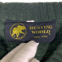 HUNTING WORLD ハンティングワールド Vネック ウールニットセーター ショルダー エルボーパッチ グリーン UK製 Size XL 福生店