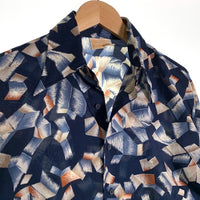 70's Sears シアーズ KINGS ROAD ポリエステル シャツ 幾何学模様 長袖 ネイビー Size M 福生店