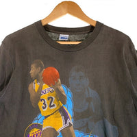 90's NBA レイカーズ マジック・ジョンソン プリントTシャツ ブラック SALEM 1990コピーライト Size L 福生店