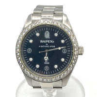 A BATHING APE アベイシングエイプ BAPEX ベイプックス B0708 G073 クリスタルベゼル 黒文字盤 腕時計 シルバー 瑞穂店