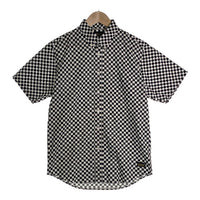 CORE FIGHTER コアファイター チェッカーフラッグ ボタンダウン 半袖 コットンシャツ ブラック ホワイト Size M 福生店