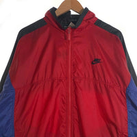 90's NIKE ナイキ ナイロンリップストップ ジップアップジャケット ウィンドブレーカー レッド ブルー ブラック 薄手 Size L 福生店