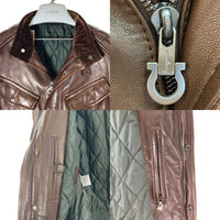 Salvatore Ferragamo サルヴァトーレフェラガモ リアルレザー ショルダーパッチ エルボーパッチ レザーコート ブラウン size48 瑞穂店