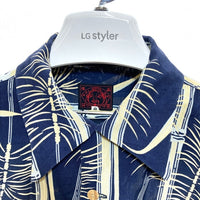 EVISU エヴィス レーヨン アロハシャツ ハワイアン 竹柄 ネイビー Size 40 瑞穂店