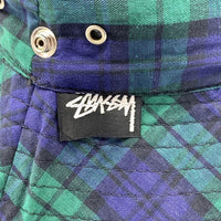 80's~ STUSSY ステューシー チェックロールアップハット スナップボタン グリーン ネイビー ブラックウォッチ USA製 黒タグ Size M 福生店