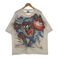 90's LOONEY TUNES ルーニー・テューンズ MONSTER SLAM プリントTシャツ タズマニアンデビル 袖裾ダブル ホワイト 1996コピーライト Size XL 福生店
