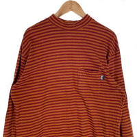 80's STUSSY ステューシー モックネック ボーダーポケットロングスリーブTシャツ レッド オレンジ USA製 黒タグ Size L 福生店