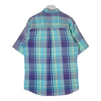 Eddie Bauer エディーバウアー 黒タグ 香港製 マドラスチェック ボタンダウン 半袖シャツ パープルxブルー sizeL 瑞穂店