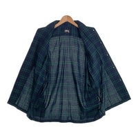80's STUSSY ステューシー コットン オープンカラーフランネルチェックシャツ ブラックウォッチ 長袖 ネイビー グリーン USA製 黒タグ Size M 福生店