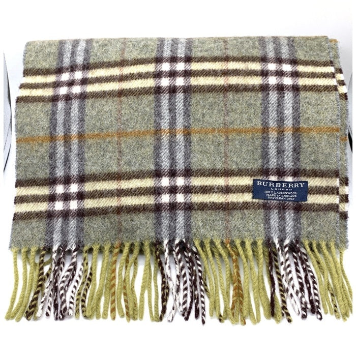 【美品】Burberry ウール マフラー ノバチェックフリンジ グレー 英国製 BURBERRY バーバリー ノバチェック ウールマフラー イングランド