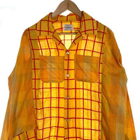 60-70's Arrow アロー Ichiryu Made リメイク オープンカラーチェックシャツ イエロー USA製 襟芯 Size L 福生店