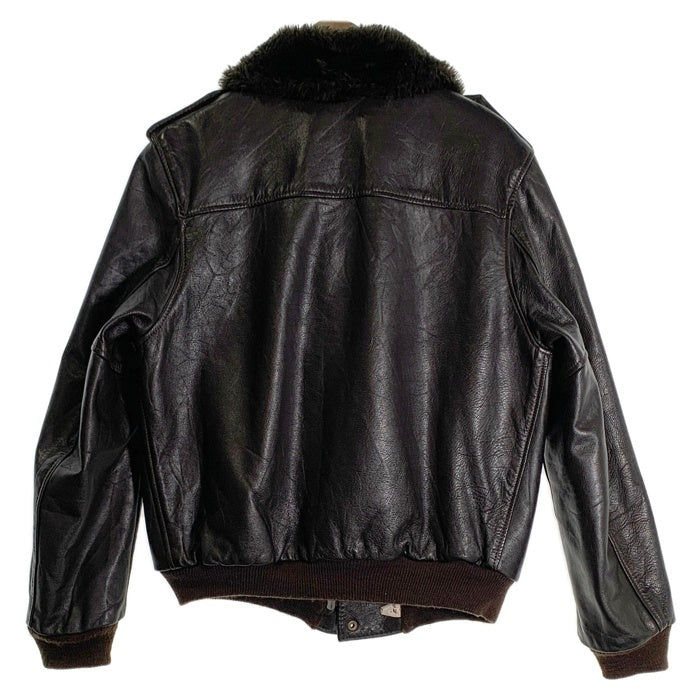 ブランド不明 G-1 レザージャケット 襟ボア リブ ブラック ブラウン