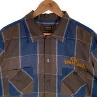 TENDERLOIN テンダーロイン T-POLY CHECK SHT チェーンロゴ刺繍 チェック オープンカラーシャツ 半袖 グレー ブルー 薄手 Size M 福生店