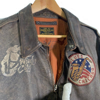 AVIREX アヴィレックス A-2 フライトジャケット アンティークレザー ブラウン パッチ プリント 6121013 Size 42 福生店