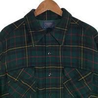 70's PENDLETON ペンドルトン オープンカラー ウール タータンチェック ボードシャツ グリーン Size XL 福生店
