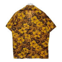 60's コットン アロハ ポロシャツ ハイビスカス柄 ゴールド Size L相当 瑞穂店