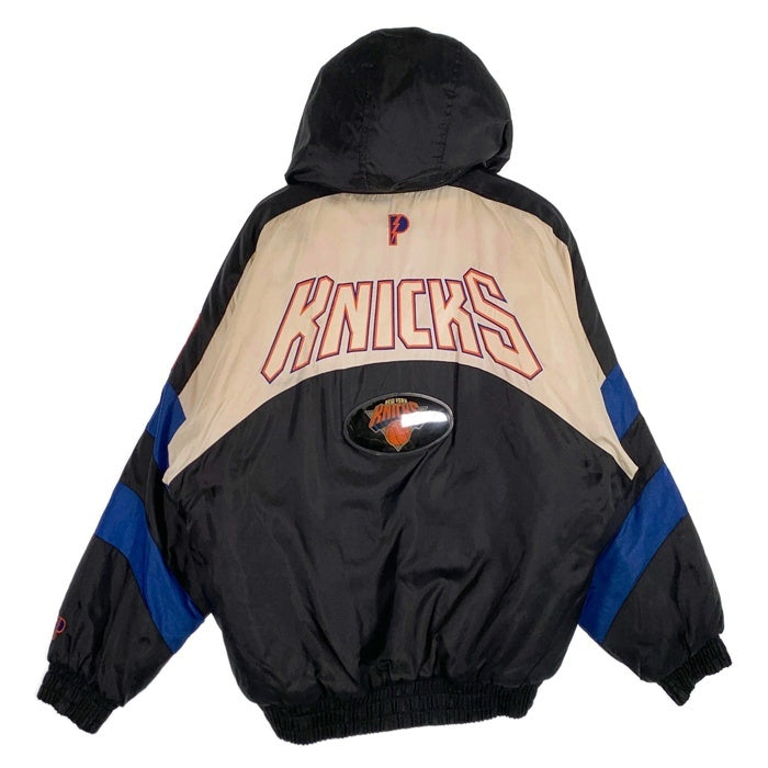 90's PRO PLAYER NBA NY KNICKS ニックス ナイロン ジップアップジャケット パーカー 中綿 ブラック ブルー Size L  福生店