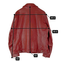 666 トリプルシックス LJM-8 ステアハイド タータン裏地 カーキベージュファスナーテープ フロントフラップ ライダースジャケット ディープレッド size44 瑞穂店