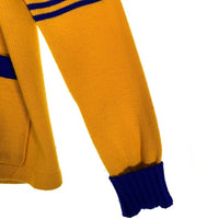 70's Champion チャンピオン アクリルニット レタードカーディガン 袖ライン イエロー ブルー USA製 Size 40 福生店