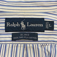 Ralph Lauren ラルフローレン BLAKE ボタンダウン ストライプシャツ ホワイト ネイビー TWO-PLY COTTON Size L 福生店