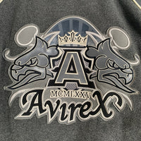 AVIREX アヴィレックス ウール レザー 羊毛 クラウン ロゴ スタジアム ジャケット スタジャン グレー Size 3XL 福生店