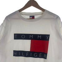 90's TOMMY HILFIGER トミーヒルフィガー ビッグフラッグ プリントTシャツ ホワイト USA製 Size L 福生店