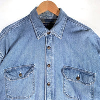WORLD ISLAND ワールドアイランド 裏地ブランケット 裏地キルティング 長袖 デニム シャツ ライトブルー Size XL 福生店