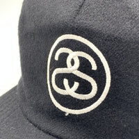 80's~ STUSSY ステューシー SSリンク刺繡 ウール5パネルキャップ スナップバック ブラック グリーン 黒タグ オールド USA製 福生店