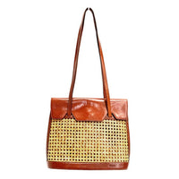 BALLY バリー レザー かごバッグ ストロー バイカラー トートバッグ ブラウン 瑞穂店