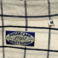 SUGAR CANE シュガーケーン SC36544 リネン混 ウィンドウペーン 七分丈 シャツ オフホワイト×ブラック ボタン付き sizeM 瑞穂店