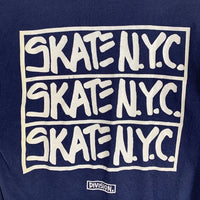 90's SKATE N.Y.C. スケートニューヨーク DIVISION プリントTシャツ ネイビー フルーツオブザルーム Size L 福生店