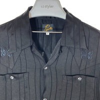 Needles ニードルス OT202 S/S Cowboy One-Up Shirt TA/CU/PE Georgette パピヨン刺繍 カウボーイ オープンカラーシャツ ブラック sizeS 瑞穂店