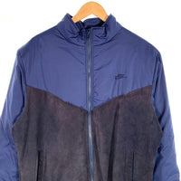 NIKE ナイキ スウェード切替 ポリエステル 中綿 ジップアップジャケット ブルゾン ネイビー ブラック カナダ製 Size XL 福生店