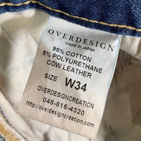 OVERDESIGN オーバーデザイン ダメージ/リペア加工 テーパードデニムパンツ インディゴ 048-816-4320 Size 34 福生店
